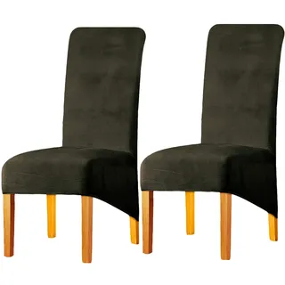 LANSHENG Samt Stuhlhussen 2er Set, Abnehmbare Waschbar Stuhlbezug, Stretch Stuhlhussen für Esszimmerstühle Haus Küche Restaurant (Grün Grau, 2er Set)