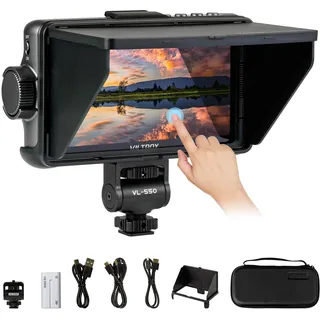 VILTROX DC-550 Pro 5.5Zoll 1200 nits Touchscreen DSLR Kamera Feld Monitor mit Akku-Sonnenblende 3D Lut HDMI Peaking Focus Assist 1920x1080 4K HDMI Eingang Ausgang 5V Typ-c Eingang