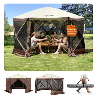 Vevor Pop-Up-Pavillonzelt 3,5 x 3,5 m inkl. 6 Seitenteile Braun