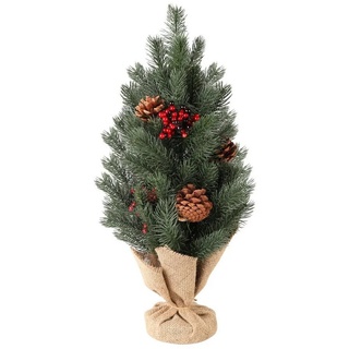 Salcar Künstlicher Weihnachtsbaum 50 cm Weihnachtsbaum Künstlich Klein Tannenbaum Weihnachtsdekoration, Edeltanne, Geschmückt mit Tannenzapfen und Roten Beeren