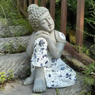 Pevfeciy Schlafender Buddha Figur groß, Outdoor Garten Dekofigur,Zen Buddha Statue,Feng Shui Deko,Steinfigur aus Steinguss frostfest,robust,H-46cm/4kg,Grau