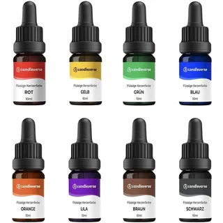 Candleverse Flüssige Kerzenfarbe Set 8 Farben 8x10ml | Hochkonzentriert | Mit Pipette dosierbar · öllöslich · Farbtöne individuell mischbar · für kreative Kerzenprojekte