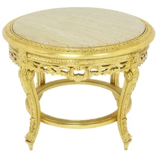 Casa Padrino Großer Casa Padrino Barock Beistelltisch mit Marmorplatte Gold Creme 70 x 45 cm - Runder Antik Stil Tisch - Barock Wohnzimmer Möbel