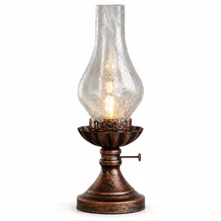 LANMOU Tischlampe Glas Vintage Petroleumlampe,Retro Schlafzimmer Nachttischlampe E27 Nostalgie Kerosin Lampe Antike Traditionelle Dekorative Öllampe mit Riss Glas Lampenschirm,Clear, H 40cm