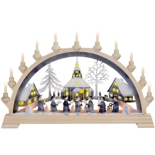 Kunstgewebe Taulin Schwibbogen Taulin Lichterbogen Seiffener Kirche - mit Vorbel., Handarbeit aus dem Erzgebirge