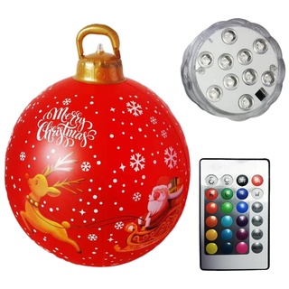 60cm Groß LED Weihnachtsbeleuchtung Weihnachtskugel Deko, Aufblasbar Kugeln Weihnachtsdeko Weihnachten Ball, Wasserdicht Weihnachtskugeln Ornamente mit Fernbedienung für Hochzeit Party (J)