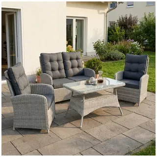 bellavista - Home&Garden® Gartenlounge-Set Polyrattan Lounge-Set Monte Carlo 4-teilig grau Aluminium, (Set, 4-tlg., für 4 Personen), grau, Polyrattan, für 4 Personen, wetterfest - Garten, Terrasse beige|grau