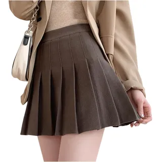 Faltenrock Damen Kurz Minirock Damen Sexy Elegant Mini Skirt Glockenrock Knielang Skater Rock mit Hose Filz Schulmädchen Rock