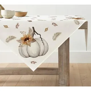 Tischdecke Kürbisse Streifen Herbst Blätter 100 x 100 cm Beige