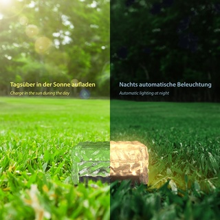 ledscom.de LED Solar-Pflasterstein Bodeneinbauleuchte BROSLO mit Erdspieß für außen, Glas, 10 x 10cm, warmweiß