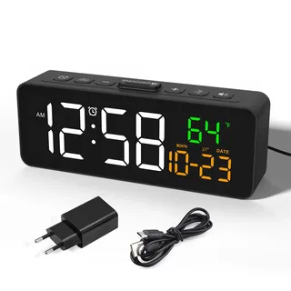 Netzu Digital Wecker Klein, Nachttisch Wecker mit Temperaturanzeige, Datum, 4 Helligkeit, 3 Lautstärke, Snooze, 12/24 Stunden, Wecker Laut für Wohnzimmer Schlafzimmer