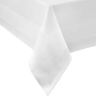 DAMAST Tischdecke ECKIG 140x220 cm Weiss Atlaskante 100% Baumwolle Tischwäsche Tablecloths