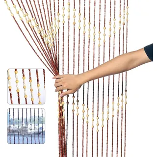 ACROSSPART 90x175cm Bambusvorhang Fadenvorhang Retro Türvorhang 27 Zeilen Insektenschutz Holzperlenvorhang Vorhang Deko Raumteiler Türvorhang Holz