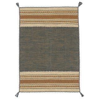 carpetfine Flachgewebeteppich Kelim Azizi Grün 160x230 cm | Moderner Teppich für Wohn- und Schlafzimmer