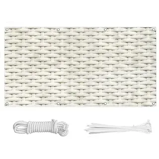 Balkon Sichtschutz, Balkonabdeckung 220 g/m2 Innen Balkonverkleidung UV-Schutz (210Größen&21Farben) Ohne Bohren mit Ösen Kabelbinder und Kordel für Balkongeländer Terrasse,Rattan Muster 50X100CM