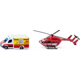 Siku 1748 - Rettungsdienst-Set Rettungshubschrauber und Mercedes Benz Rettungswagen Rot/Weiß 1:87