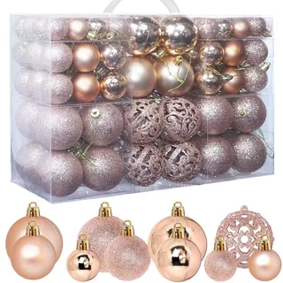 ZFYQ 100 Stück Weihnachtskugeln, Set zum Aufhängen, Dekoration für Weihnachtsbäume, Champagner