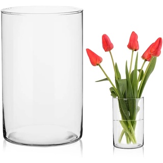Tutamaz Blumen Vase Glas, Blumenvase 15 x 30cm Zylindervasen Glas, Glasvase Gross Zylinder Vase Tulpen Vase Groß Deko Vase, Glasvasen Klarglas Rund Glaszylinder mit Boden für Blumenstrauß Tischdeko