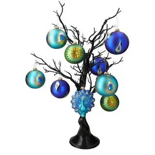 Figuren Shop GmbH Christbaumschmuck Weihnachtskugeln 9er Set - Elegante Weihnachten Pfau - Christbaumkugel (9-tlg) bunt