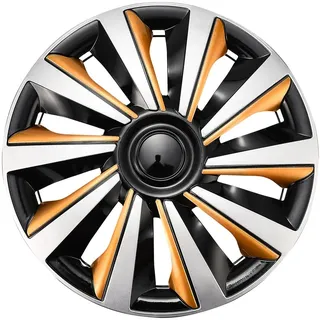 Blueshyhall 4er Set Radkappen Gold Silber Schwarz Glänzend, Radzierblenden für Stahlfelgen aus PP Kunststoff, 13-16 Zoll Option Cool Hubcaps Radblenden Farbig Tuning Zubehör Außen (16")