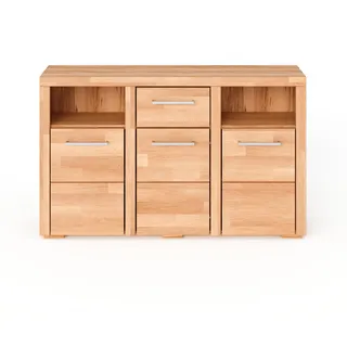 Kiki Design Kommode Sideboard aus Kernbuche, Fronten in Massivholz grifflose Optik, L: 131 x T 35 x H 80 cm