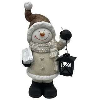 Dragimex Dekofigur Schneemann oder Wichtel mit Metall-Laterne – frostsicher, 42 cm braun|schwarz