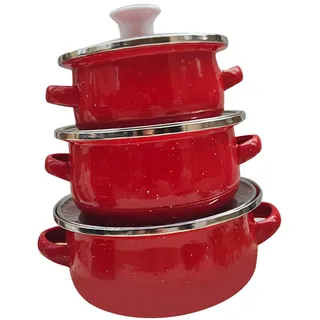 FytStycale 3 stück Emaille Topf Set Mini Emaille Topf Küche Kochgeschirr Emaille Kochgeschirr Set Esszimmer, Rot
