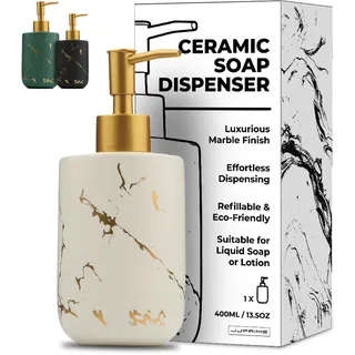 Seifenspender Weiß 400ml Seifenspender Keramik, Seifenspender Ohne Bohren | Shampoo Spender Für Dusche | Seifenspender Bad | Seifenspender Küche Soap Dispenser (Weiß)
