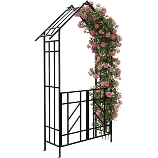 Relaxdays Rosenbogen mit Tor 247 x 148 x 43 cm Schwarz