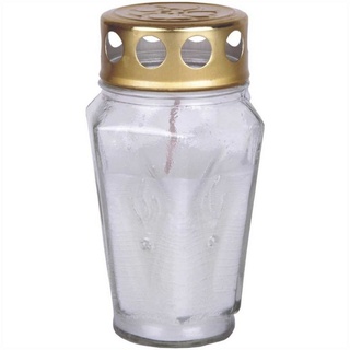 HS Candle Grabkerze (1-tlg), Grableuchte Grablicht, eckiges Glas, befüllt weiß
