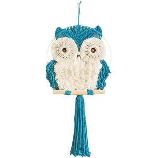 CULASIGN Eule Makramee Wandbehang Makramee Wandteppich mit Holz Boho Deko Tapisserie Wandbehang Boho für Schlafzimmer Kinderzimmer Wanddeko (Blau)