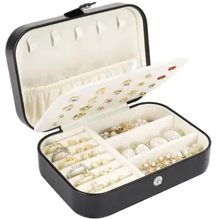 Qomcsrl Doppellagiger -Schmuck-Organizer Aus PU-Leder, Tragbares Kleines -SchmuckkäStchen für Frauen und MäDchen, Schwarz