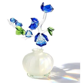 K9 Kristall Rosenfigur mit Glasvase als Geschenk - Blau