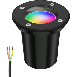ledscom.de Bodeneinbauleuchte BOLI für außen, IP67, schwarz, rund, 108mm Ø inkl. LED RGB Lampe, smart 473lm