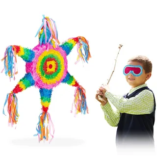 Relaxdays Pinata Stern, zum Aufhängen, für Kinder, Mädchen & Jungs, Geburtstag, zum selbst Befüllen, Mexiko Piñata, bunt