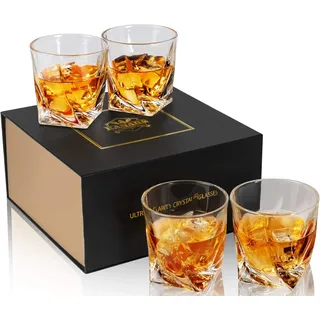 Whisky Gläser, 4er Set In Geschenkbox – 300 Ml Whiskey Gläser Für Scotch, Cocktail, Rum, Bourbon, Wodka Und Likör – Einzigartige Geschenke Für Männer