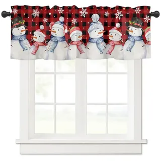 Surwin Bistrogardine Coffee Break Scheibengardine Küchengardine mit Rote Weihnachten Motiven, Kurzgardine Wohnzimmer Landhaus Càfe Gardinen Moderne Kurz Vorhang (g,137x45cm)
