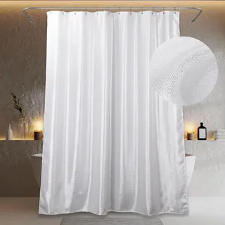 Popkozzi Silber-weißer Glitzer-Duschvorhang: glitzernd, glänzend, waschbar, Stoff-Duschvorhänge für Badezimmer – luxuriöser ausgefallener glamouröser metallischer schimmernder Satin-Badevorhang – 183