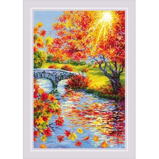 RIOLIS 2031 Sonniger Herbst Zählmuster-Kreuzstich-Set 40 x 59.7 cm | 10 ct weiß Zweigart Aida, 24 Wolle/Acryl Farben, Mittelstufe bis Fortgeschritten, Stickvorlage & Nadel inklusive