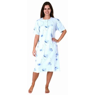 Normann Nachthemd Elegantes frauliches Damen kurzarm Nachthemd mit Knopfleiste am Hals blau