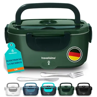 TRAVELISIMO Elektrische Lunchbox 100W Essen Warmhalten Behälter, 1,5L Heat Box 3-in-1 Electric Lunch Box, Wärmebox Essen 12V/24V/220V, für Arbeit Auto Lkw Lunchbox Elektrisch und Beheizbare Lunchbox