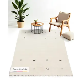 carpetfine Wollteppich Gabbeh Uni Weiß 140x200 cm | Moderner Teppich für Wohn- und Schlafzimmer