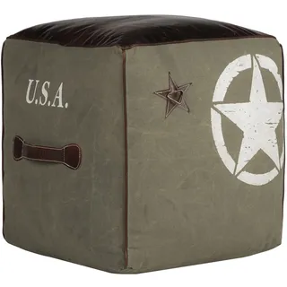 WOMO-DESIGN Sitzwürfel Omaha 45 cm Oliv/Braun Sitzpouf Handgefertigt Echtleder