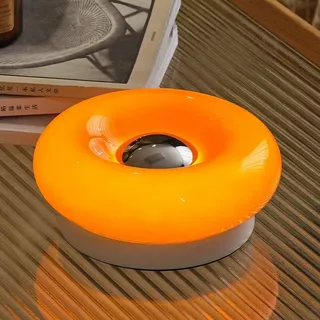 LOGT LED Donut Tischlampe Kabellos Akku Donut Lampe Orange USB Aufladbar Nachttischlampe Touch Schalter Dimmbar Tischleuchte Batteriebetrieben Modern Kinderzimmer Licht für Schlafzimmer Wohnzimmer