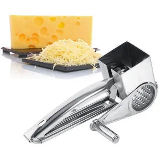 Wakects Käsereibe mit Kurbel, Parmesanmühle Edelstahl, Parmesanreibe Kurbel mit Behälter, Gemüsereibe Gemüseschneider für Hartkäse Schokolade Nüssen Gewürzen