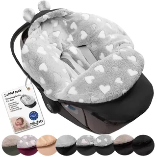 millybo Fußsack Baby Einschlagdecke für Winter geeignet für Kinderwagen Babyschale Babybett Autositz Buggy (605.021 Nylon Graphite- Minky grau (Herz weiß))