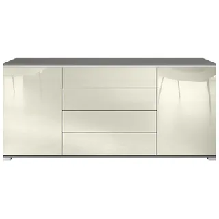 Vladon Sideboard Faro V2 (Kommode mit 2 Türen & 4 Schubladen, Schrank mit LED Lichtleiste), Anthrazit matt / Creme Hochglanz (166,5 x 75,5 x 35) gelb