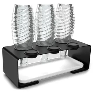 Panteer ® Flaschenhalter für SodaStream Flaschen - Abtropfhalter aus Edelstahl mit Keramikschale inkl. Deckelhalter und 3M® Silikonpads - Für 3 SodaStream Crystal UVM. (Weiß)