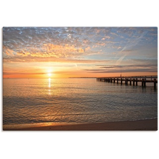 Wandbild ARTLAND "Früh morgens an der Ostsee" Bilder Gr. B/H: 120 cm x 80 cm, Leinwandbild Bilder vom Sonnenuntergang & -aufgang Querformat, 1 St., orange Kunstdrucke