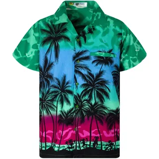 V.H.O. Funky Hawaiibluse Hawaiihemd Damen Kurzarm Fronttasche Hawaii-Print Strand Beach Palmen Diverse Farben - XL